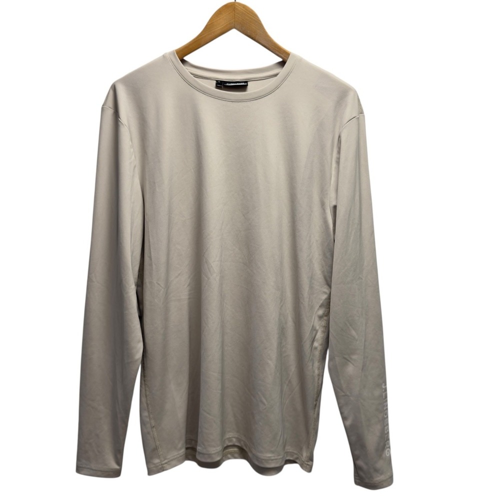 J. Lindeberg Men's M Cream Crewneck Performance L/S Spellout Pullover Golf Shirt